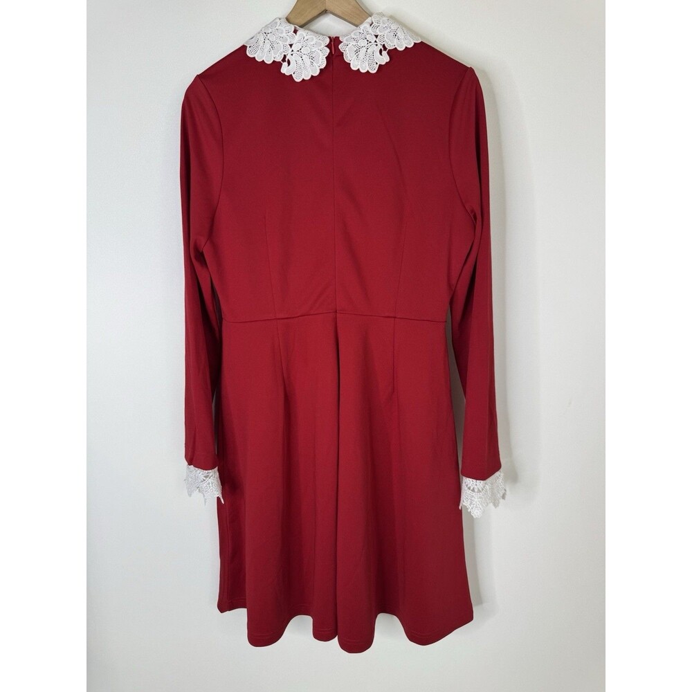 Hell Bunny Ricci Dress Deep Red Lace Collar Pin Up Rockabilly Red Large Goth Bow - Picture 5 of 16